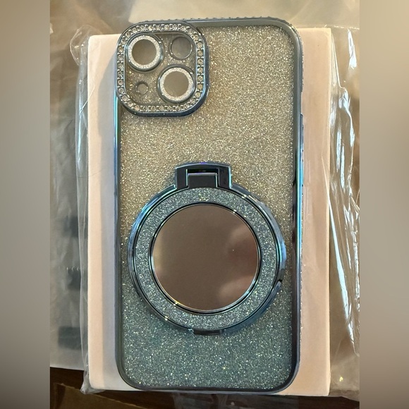 iPhone 14- Luxury Glitter Phone Case with Ring Holder - Silver and blue - Picture 7 of 8